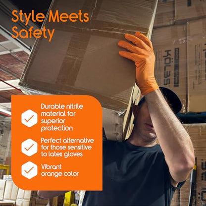 Inspire Heavy Duty Orange Nitrile Gloves | ULTRA 8 Mil Diamond Textured Grip | Industrial Mechanic Disposable Cleaning Gloves - size: XX-Large