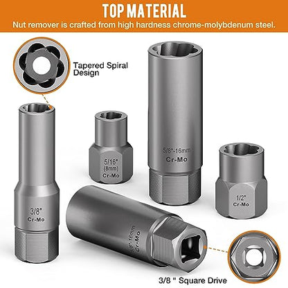 XEWEA 12-Piece Deep and Shallow Bolt Extractor Socket Set | Upgrade Stripped Easy Out, Bolt Nut Remover, For Removing Studs, Damaged, Frozen, Rusted, Rounded-Off Bolts, Nuts & Screws - size: 12PCS