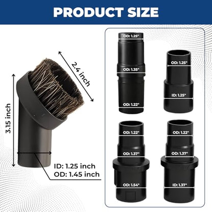 3 Pack (1.25'') Horsehair Soft Vacuum Brush Attachment plus Adapters Compatible with Small Shop Vacs, Shark, Miele & Central Vacs - Vacuum Accessories for Furniture, Blinds, Baseboard & Car Interior - style: 32MM &35MM Attachment