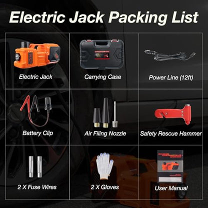 Electric Car Jack Kit, 5 Ton Hydraulic Floor Jack with Impact Wrench & Tire Inflator, Portable Car Jack for SUV & Sedan Tire Change, LED Light, Lifting Height 6–17.7 in (Jack) - style: jack