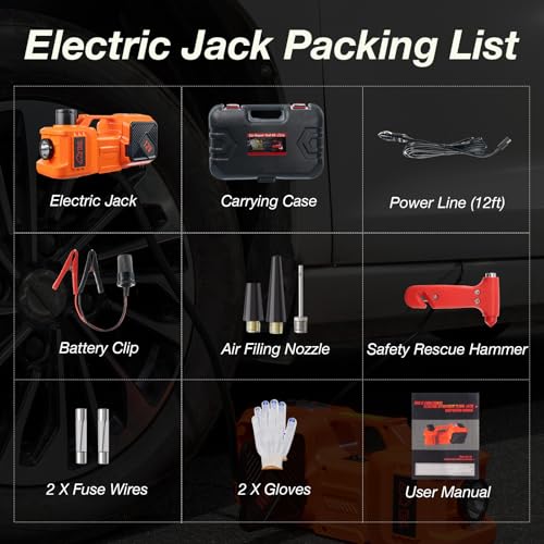 Electric Car Jack Kit with Hydraulic Lift 5-Ton, Tire Inflator Heavy-Duty 12V Floor Jack for Sedans,SUVs,MPVs & Trucks.Ideal for Tire Changes & Garage Repairs (no Electric Wrench) - style: no electric wrench