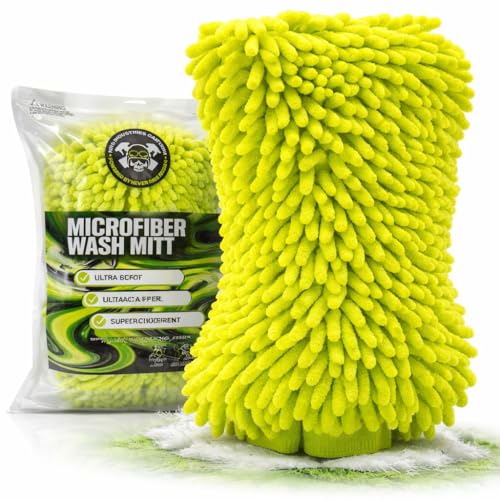 Never Ride Stock Microfiber Car Wash Mitt – Scratch-Free Chenille, Extra Thick & Ultra Absorbent – Safe for Black & Dark Paint – Lint-Free, Reusable Auto Cleaning Glove