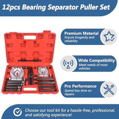 12pcs Bearing Separator Puller Set, 5-ton Capacity Heavy Duty Flywheel Separator Tool with 2" and 3" Jaws, Wheel Hub Axle Puller Set, Gear Puller, Storage Case Included