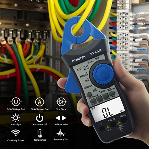 BTMETER Clamp Multimeter BT-870K, DC AC Digital Voltage Current Meter, Auto Electric DMM Tester Avometer for Volt Amp Ohm Hz Temp Diode Continuity