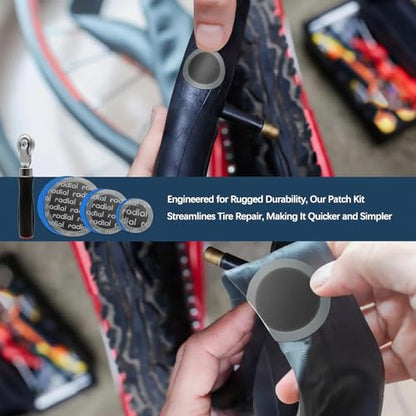Tire Patch Kit with Wooden Roller Tool,30-Piece Tube Repair Patches for Car, Truck, Motorcycle, Bike,3 Sizes (10 Each of 32mm, 42mm, 58mm),Puncture Repair Kit for Tires & Tubes