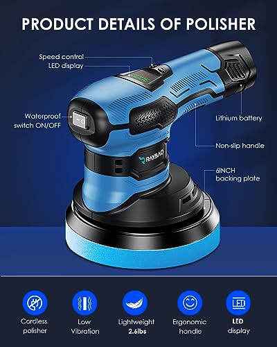 Cordless Car Buffer Polisher 6IN 2x2.0Ah 21V Batteries, 21pcs Attachments | Cordless Polisher with LED Display, 6 Variable Speed to 4500OPM, 8mm Orbital Buffer Polisher Kit for Car Detailing/Polishing