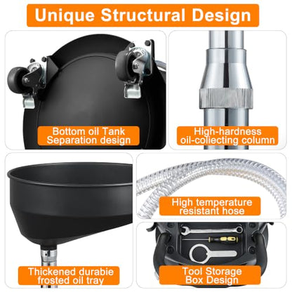 Upgraded Design Waste Oil Drain Tank, Pneumatic Oil Drainer, Oil Lift Drain and Extractor,Air Operated Drainer for Oil Change (Black-5702) - color: Black-5702