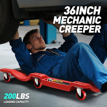 DNA MOTORING 36" L X 17" W x 4.25" H Vehicle Repair Low Profile Automotive Creeper w/Padded Headrest, Red, TOOLS-00201 - color: Red Wheel 36 Inches, size: 36 Inches