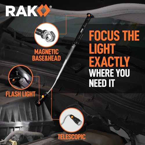 RAK Magnetic Pickup Tool Set Gifts for Men - 5Pcs with 360 Swivel Inspection Mirrors, Telescoping Magnet Pickup Tool, Flexible LED Flashlight, Mechanic Tools & Cool Gadgets for Men, Dad, Husband - style: 5 Pcs Magnetic Pickup Tool Set