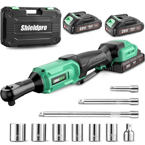 20V Cordless Ratchet Wrench Set - 3/8" Electric Power Ratchet Kit with 400RPM, LED Work Light, and 2 Batteries, Fast Charger, Sockets, Adapters and Extension Bars (Green) - color: Green