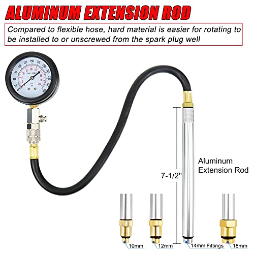 JIFETOR Engine Compression Tester Gauge Kit Cylinder Test Pressure Gage Tool 9PCS Set with Adapters for Testing Small Gas Petrol Gasoline Engine on Automotive Motorcycle Auto Outboard Motor Snowmobile