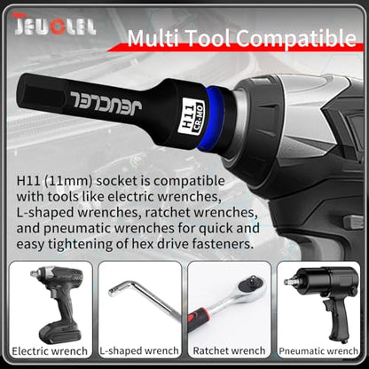 11mm Hex Impact Bit Socket, H11 1/2" Drive Allen Socket, Cr-Mo | 3-Inch, Lengthen Hex Screwdriver Adapter for Electric Ratchet Wrenches Fastening Screws, Socket Wrench, Head Drill - size: 1PC | H11 11MM