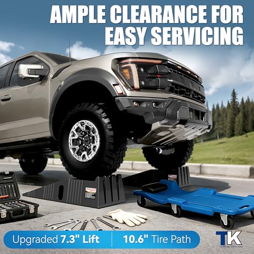 16,000 lbs Stackable Car Ramps, 50% Space-Saving Nestable Car Lift Ramp for Oil Change, Heavy Duty Vehicle Service Tire Lifts for Garage, 2-Pack