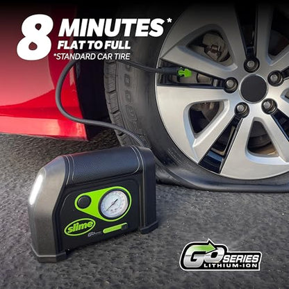 Slime 40084 Tire Inflator, Cordless, Portable Air Compressor Pump, Lithium Ion Battery and LED Light, Rechargeable, 8 min Inflation - style: Cordless Tire Inflator