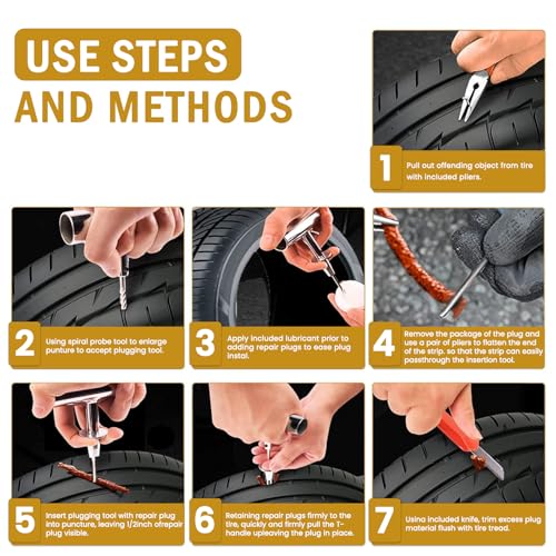 ORCISH Heavy Duty Tire Plug Kit - 70pcs All-in-One Universal Tire Repair Kit for Tubeless Flats, Emergency Tire Patch Kit for Car, Truck, SUV, ATV, Motorcycle, Trailer & RV - size: 70 Piece Set