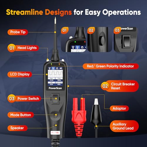 Autel PowerScan PS100 Power Circuit Probe Kit, 2026 Automotive Electrical Circuit Tester, Relay & Fuse Test Tool, Short Breaker Finder, Wire Tracer for All Cars, Ground Check AC/DC Voltage 40ft Cable
