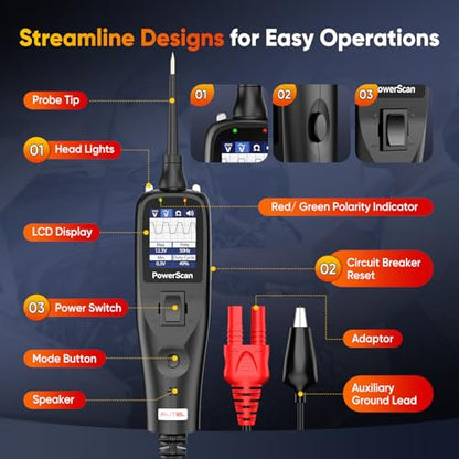 Autel PowerScan PS100 Power Circuit Probe Kit, 2026 Automotive Electrical Circuit Tester, Relay & Fuse Test Tool, Short Breaker Finder, Wire Tracer for All Cars, Ground Check AC/DC Voltage 40ft Cable
