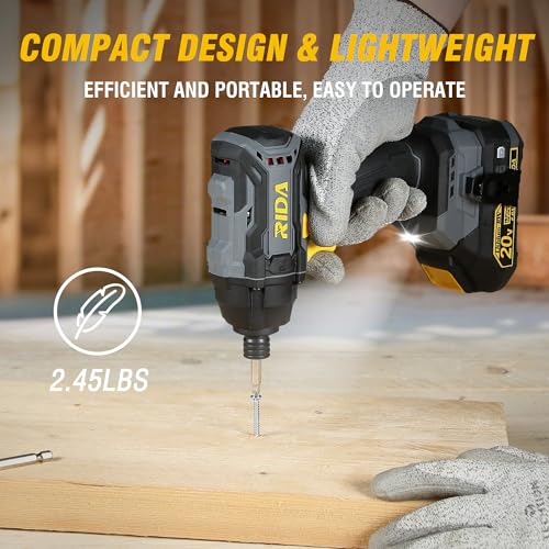 RIDA Cordless Brushless Impact Driver 180N.m, 20V Electric Impact Drill/Driver Set 1/4" All-Metal Hex Chuck,Variable Speed 2.0Ah Battery & Fast Charger, 25 Pcs S2 Bits & Tool Bag for Home DIY Use - style: Cordless Brushless Impact Driver