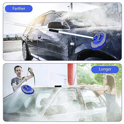 62" Car Wash Brush with Long Handle and Car Wash Brush Microfiber Car Cleaning Brush Kit for Car RV Truck Cleaning 1 Chenille Scratch-Free Replacement Head with Aluminum Alloy Pole (Blue) - color: Blue