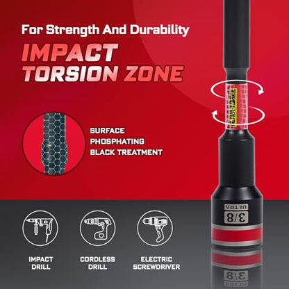 Geinxurn Impact Nut Driver Set, 10 Pieces 2.56”6”Long 1/4”5/16”3/8”7/16” 1/2”6 Point Alloy Steel Magnetic SAE Nut Setter Set Use For Require Installing 1/4 Hex Shank Impact Driver with Case Box - size: 2.56"/6", style: MIXS-10pcs