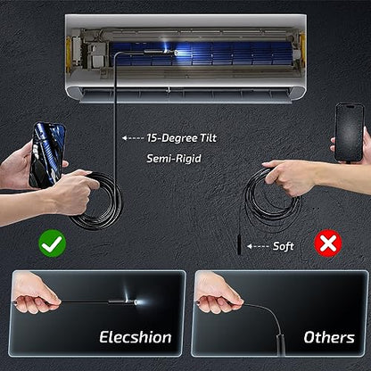 Dual Lens Endoscope Camera with Light | 1920P Borescope Camera with 8+1 Adjustable LED Lights, Semi-Rigid Cable 16.5FT, IP67 Waterproof for iPhone, iPad, Samsung