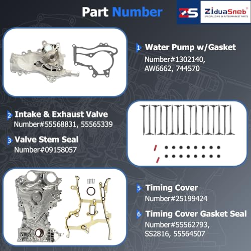 Engine Rebuild Kit Camshafts Rocker Arm Lifter For Buick Chevy 1.4L 11-21 | W/Timing Chain Kit w/Tool Kit Timing Cover Water Pump Fit For Buick Encore Chevrolet Cruze Sonic Trax 1.4 L4 DOHC 94311S