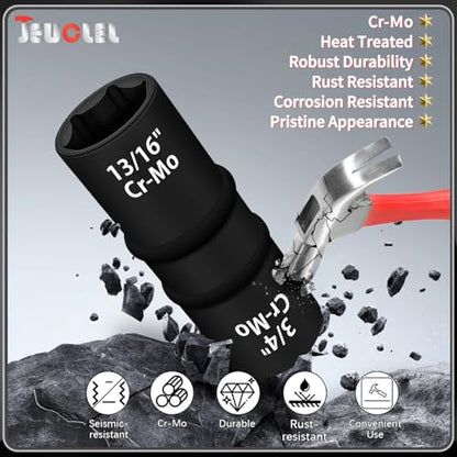 6PCS 1/2" Drive Flip Lug Nut Impact Socket Set, 8-IN-4 Socket Design Metric 17 19 21 22 mm and SAE 3/4 13/16 7/8 15/16 in Dual-End Thin Wall Nut Sockets, Double Sided Lug Nut Extractor