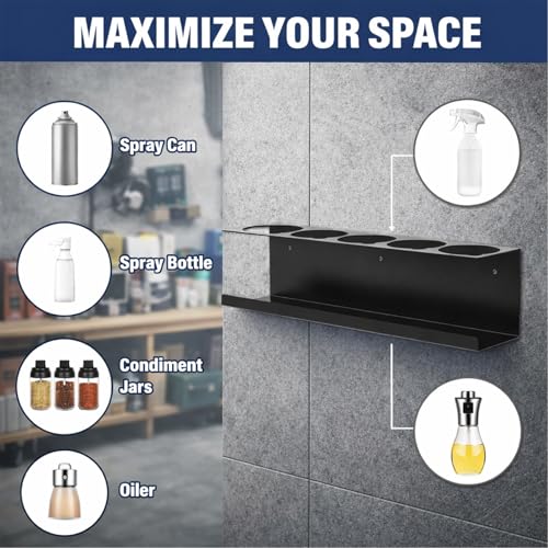 4 Pack Wall-Mounted Spray Bottle Holder, Heavy-Duty Steel Black Aerosol Can Storage Rack with 20 Holes, Spray Paint Can Organizer for Garage, Shop, Home, Tool Trailer & Service Truck - size: 4 Pack