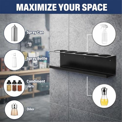 2 Pack Wall-Mounted Spray Bottle Holder, Heavy-Duty Steel Black Aerosol Can Storage Rack with 10 Holes, Spray Paint Can Organizer for Garage, Shop, Home, Tool Trailer & Service Truck - size: 2 Pack
