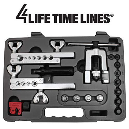 4LIFETIMELINES Professional Brake Line Flare Kit for Single, Double (SAE) Flares & Bubble (ISO) Flares - 2 Flaring Bars, 12 Flaring Dies, Tubing Cutter, Tubing Reamer, & Storage Case - size: Professional Kit
