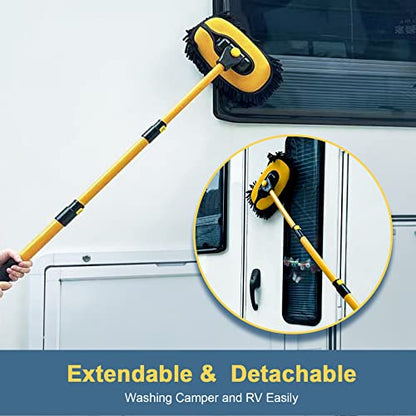 YeewayVeh Car Wash Brush Mop with Long Handle, Car Wash Kit with 2 Chenille Mop Heads, 15° Curved Extension Pole Scratch-Free Microfiber Mitt Sponge Car Cleaning Supplies Accessories, Yellow/Black - color: Yellow/Black, size: 4 pieces