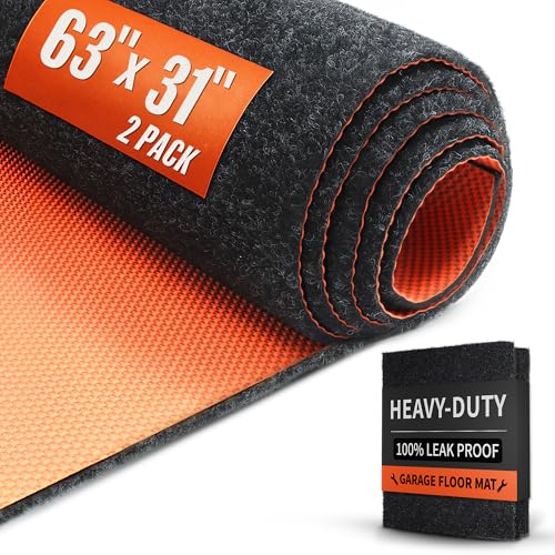 2 Pack Heavy Duty Oil Spill Mat, Garage Floor Mat, 63" x 31" Waterproof Rubber Backing Oil Absorbent Pads, 1/5" Thick Reusable Under Auto Repair Mat for Garage Floor Surface Protection-Black - size: 5' 3" x 2' 7" (2-Pack)