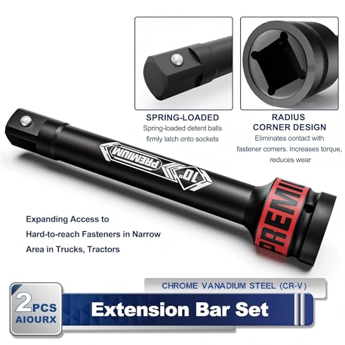 2 Pcs 1" Drive Impact Extension Bar Set, 6" & 10" Length Socket Extensions, CR-V Steel, Narrow and Deep Areas in Bicycle, Automotive Repair or Industrial Operations - size: 1" 6-Inch 10-Inch