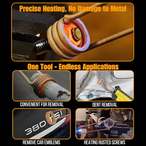 Induction Heater 1200W, Magnetic Heat Tool Kit for Automotive Bolt Removal with 6 Coils and LED Light for Rusted Suspension and Exhaust Repair,Yellow - color: Yellow