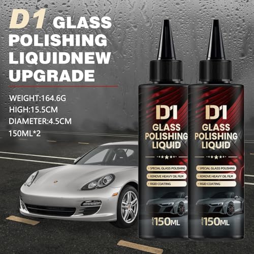 2PCS Bianca Glass Polishing Liquid D1, Bomini Car Glass Polishing, Anti-Fog Hydrophobic Coating Spray, Compound Windshield Cleaner Oil Film Remover Scratches, Wiper Marks & Oil Film with Sponge