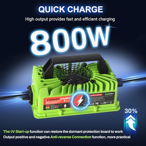 24V/29.2V 25Amp LiFePO4 Battery Charger, IP67 Waterproof 0V Battery Rescue Smart Trickle+Pulse Charger with 2 Anderson Connectors for Car, RV, Boat,Truck,Marine, Solar, and 24V Lithium Batteries - color: 800w 24V 25A Lithium Charger-Green
