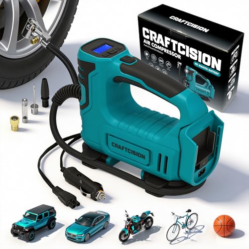 Cordless Tire Inflator Portable Air Compressor Compatible with Makita 18V Battery Air Pump with Digital Pressure Gauge, Built-In Deflation Valve for Cars Bikes Balls (Battery Not Included) - color: Blue-compatible With Makita