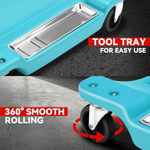Auto Dynasty 40 Inches Mechanic Creeper, Automotive Garage Repair Low Profile Under Car Rolling Creeper with LED Light and Padded Headrest, Plastic, Sky Blue - color: Sky Blue, size: 40" L (w/LED Light)