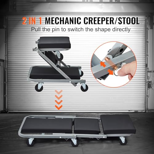 2 in 1 Z Creeper Seat Folding Creepers Automotive Rolling Chair 300 LBS Capacity Mechanic Creeper Low Profile Creeper Shop Garage Work Stool