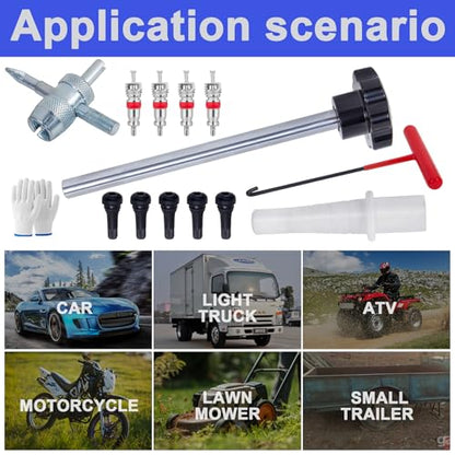 Quick Change Tire Valve Tool Kit,Tire Valve Stem Core Quickly Replacement Tool Kit,Perfect Tool for Replacing Leaky Valves in Cars,ATVs,Trucks,Motorcycles, etc.with 5 TR413 Valve,4-Way Valve Tool - size: Set B