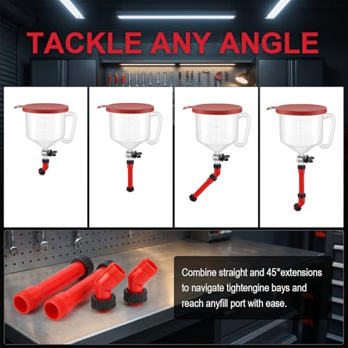20-Piece No-Spill Coolant Funnel Kit, Universal Radiator Burping Funnel with with 59" Long Hose, Adapters, Extensions, Elbows, Bleeder Tool for Car, SUV, Truck Cooling System Refill