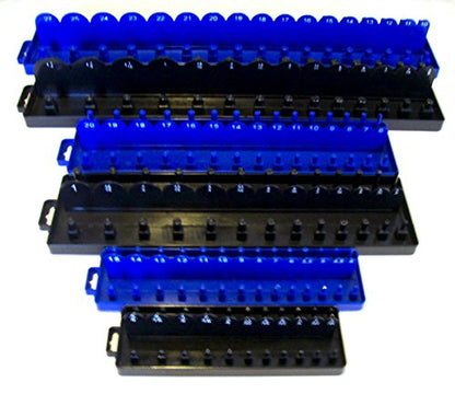 168pc Socket Holder Tool Tray Socket Tray Rack Rail Holders Black/Blue Deep Shallow
