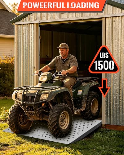 Heavy-Duty Shed Garage Access Ramps 2 PCS, 1500LBS Capacity Anti-Slip Punch Plate, Perfect for Riding Mowers, Motorcycles, Tractors, Snow Blowers & Garden Carts