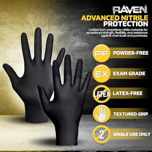 Raven Powder Free Nitrile Disposable Gloves | 7 Mil | Latex Free, Chemical + Puncture Resistant, Single Use | - size: X-Large, style: Glove