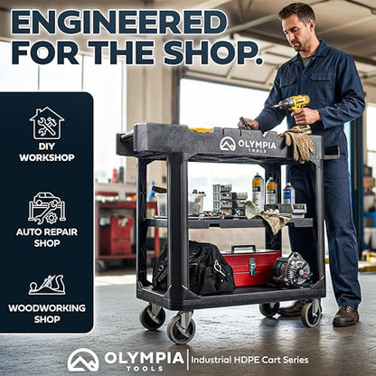 Olympia Tools 2-in-1 Heavy Duty Utility Work Cart, Rolling Tool Cart with Wheels, Convertible 3-Shelf to Flat Top Workstation, 660 Lb Capacity, Black - size: 600 Lb