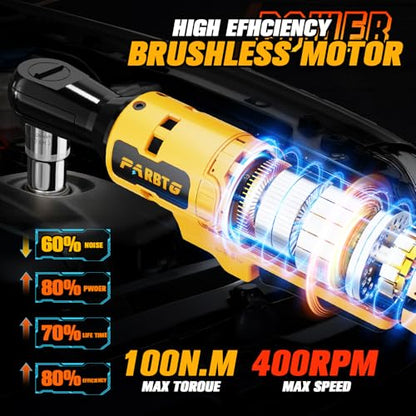 1/2 Inch Cordless Ratchet Wrench Compatible with DeWalt 20V Max Battery, 74Ft-Lbs (100N.m) High Torque, Brushless Motor, 0-400RPM Variable Speed, 7 Sockets, 1/2" to 3/8" Adapter, 3" Extension Bar
