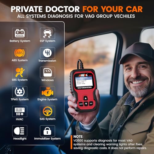ANCEL VD500 OBD2 Scanner Diagnostic Tool for Volkswagen VW Audi Skoda Seat Diagnosis Check Engine Light EPB ABS SRS Code Reader Oil Throttle Position Adaption Brake Pad Reset