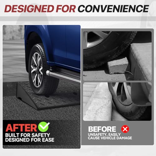 Rubber Curb Ramp, 4.3" Rise Height - Sidewalk & Driveway Access for Forklift, Car, SUV, Wheelchair, Bike - Threshold Bridge Ramp for Warehouse & Garage - size: 4.3" Rise