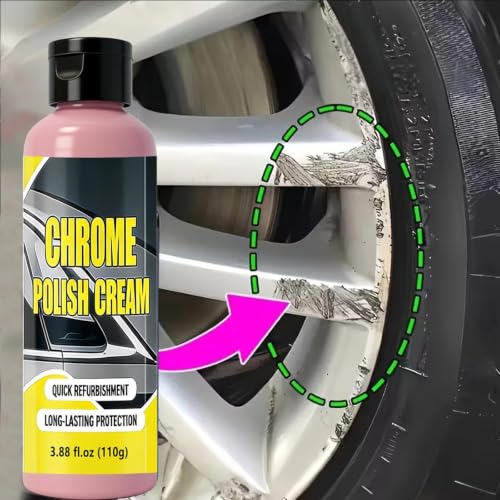 Chrome Polish Cream - Car Metal Polish for Rust & Oxidation Removal, Quick Refurbishment & Long-Lasting Protection for Chrome Wheels, Bumpers, Trim, Accessories