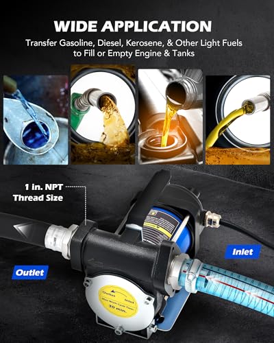 OMT 12V Electric Fuel Transfer Pump Kit, 15GPM Diesel Fuel Transfer Pump | Aluminum Nozzle Transfer Pump for Diesel Kero Light Fuels, Heavy Duty Automatic Oil Transfer Pump with Overheat Protection - color: 15GPM Gas Pump Kit
